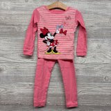 2 Pc LS PJs Stripes Minnie Mouse Bows 4T