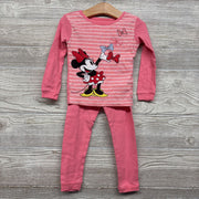 2 Pc LS PJs Stripes Minnie Mouse Bows 4T
