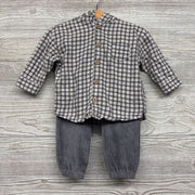 LS Plaid Button Up Shirt W/ Hood & Knit Cord Pants 6-9M
