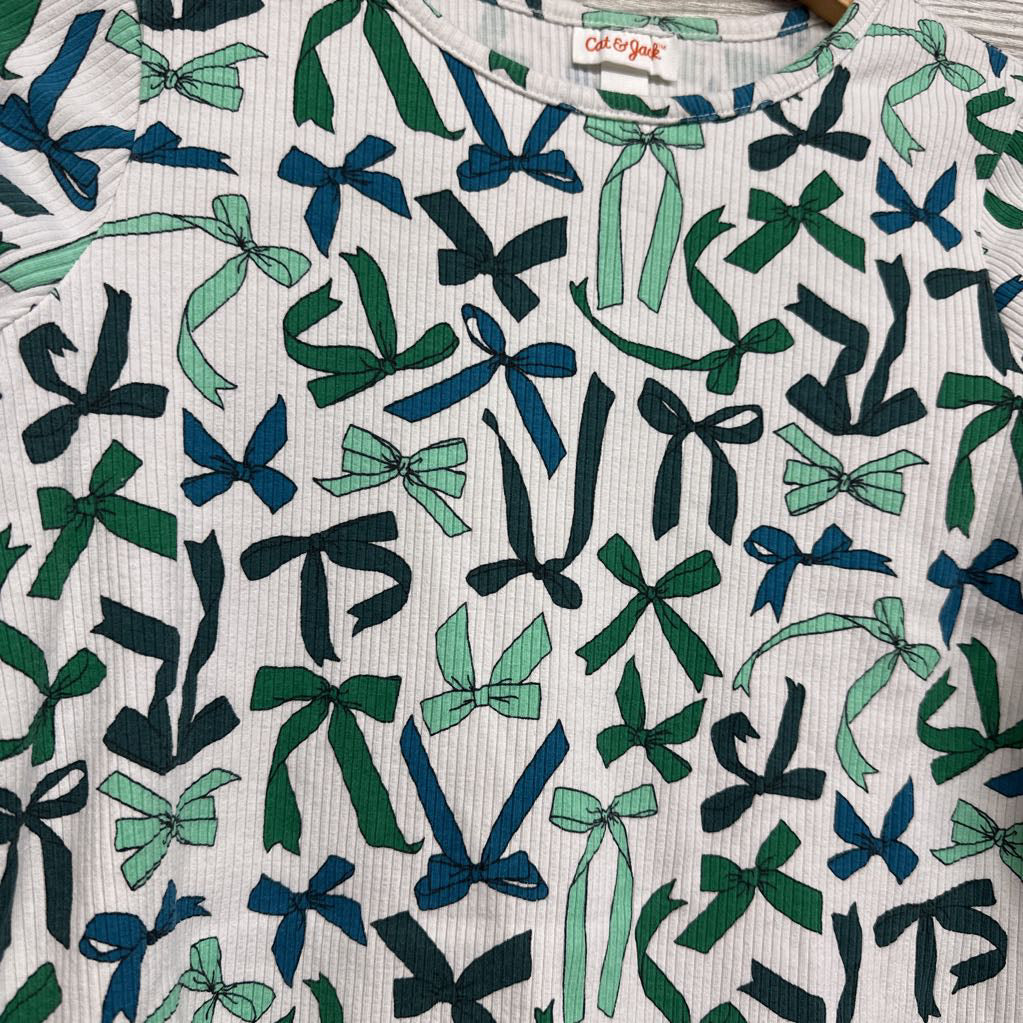 Ribbed LS Shirt Bows Lettuce Trim 10-12