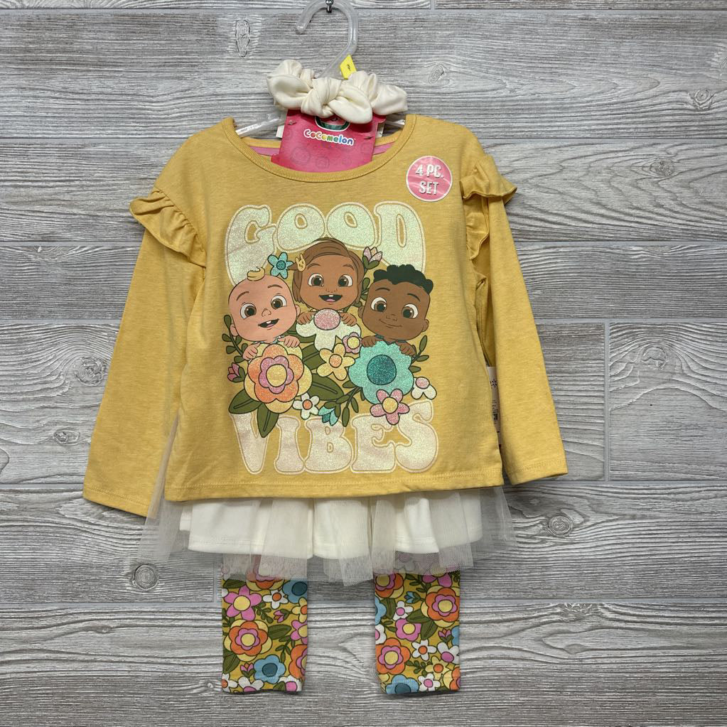 NEW 4 Pc Shirt, Skirt, Leggings & Hear Tie 3t