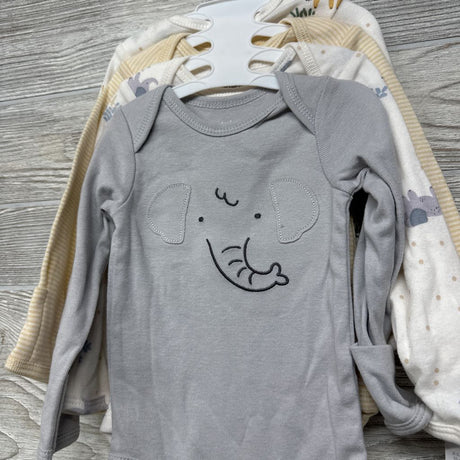 NEW 4 Pk LS Bodysuits Elephants & Giraffes 3M