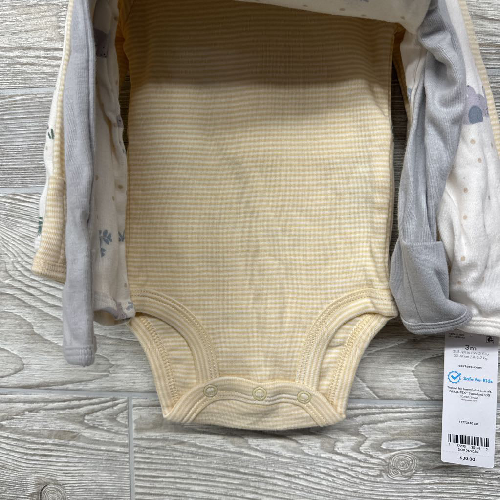 NEW 4 Pk LS Bodysuits Elephants & Giraffes 3M