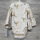 NEW 4 Pk LS Bodysuits Elephants & Giraffes 3M