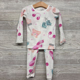 2 Pc LS Waffle Knit Pjs Mittens Earmuffs 2T