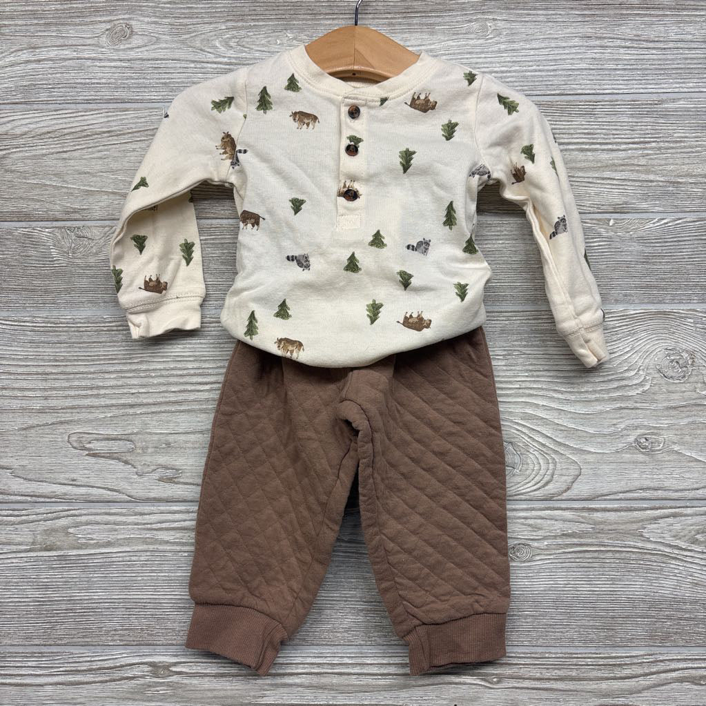 LS Henley Bodysuit Buffalo Racoons & Quilted Joggers 12M