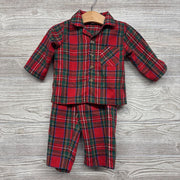 2 Pc LS Plaid Button Up Flannel PJs 3-6M