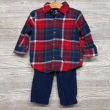 LS Plaid Button Up Flannel Shirt & Cord Pants 2T