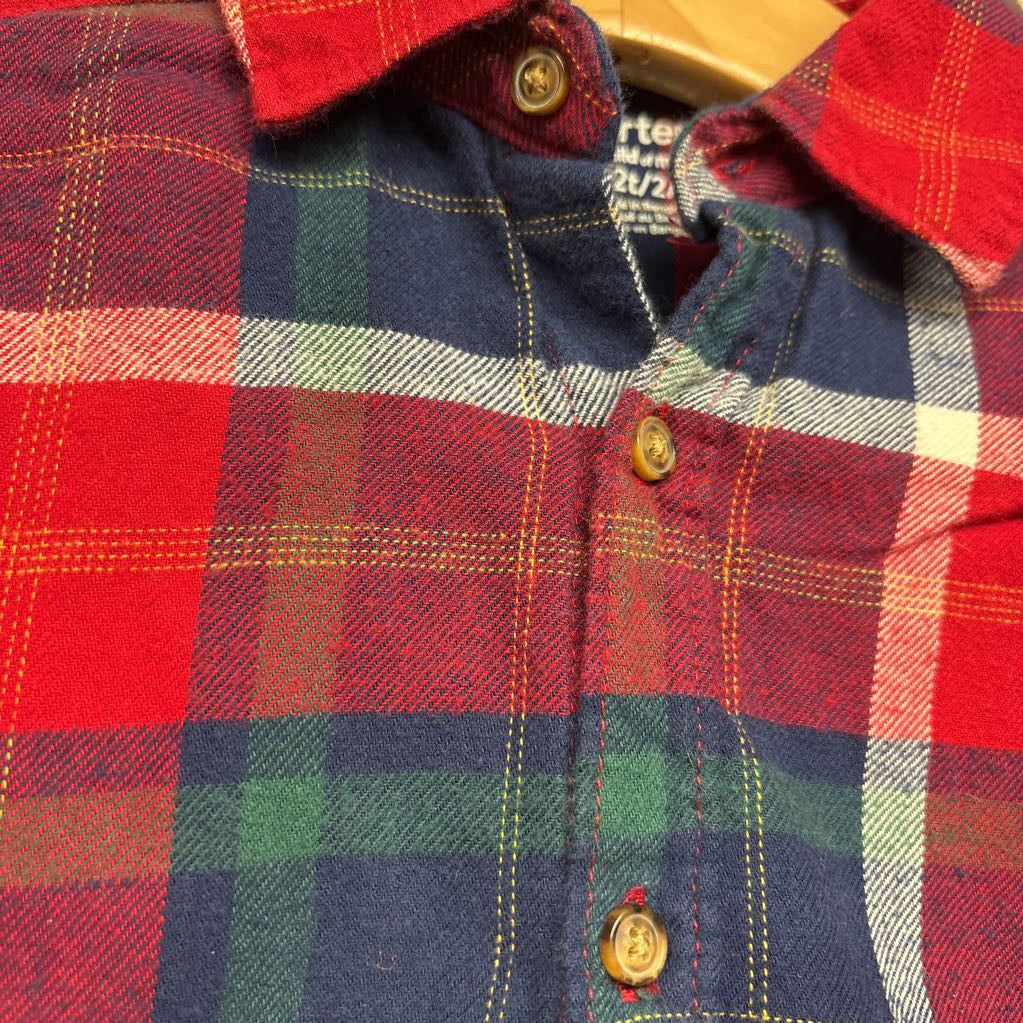 LS Plaid Button Up Flannel Shirt & Cord Pants 2T