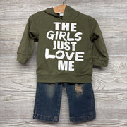 LS Shirt The Girls Just Love Me & Pull On Distressed Jeans 9-12M