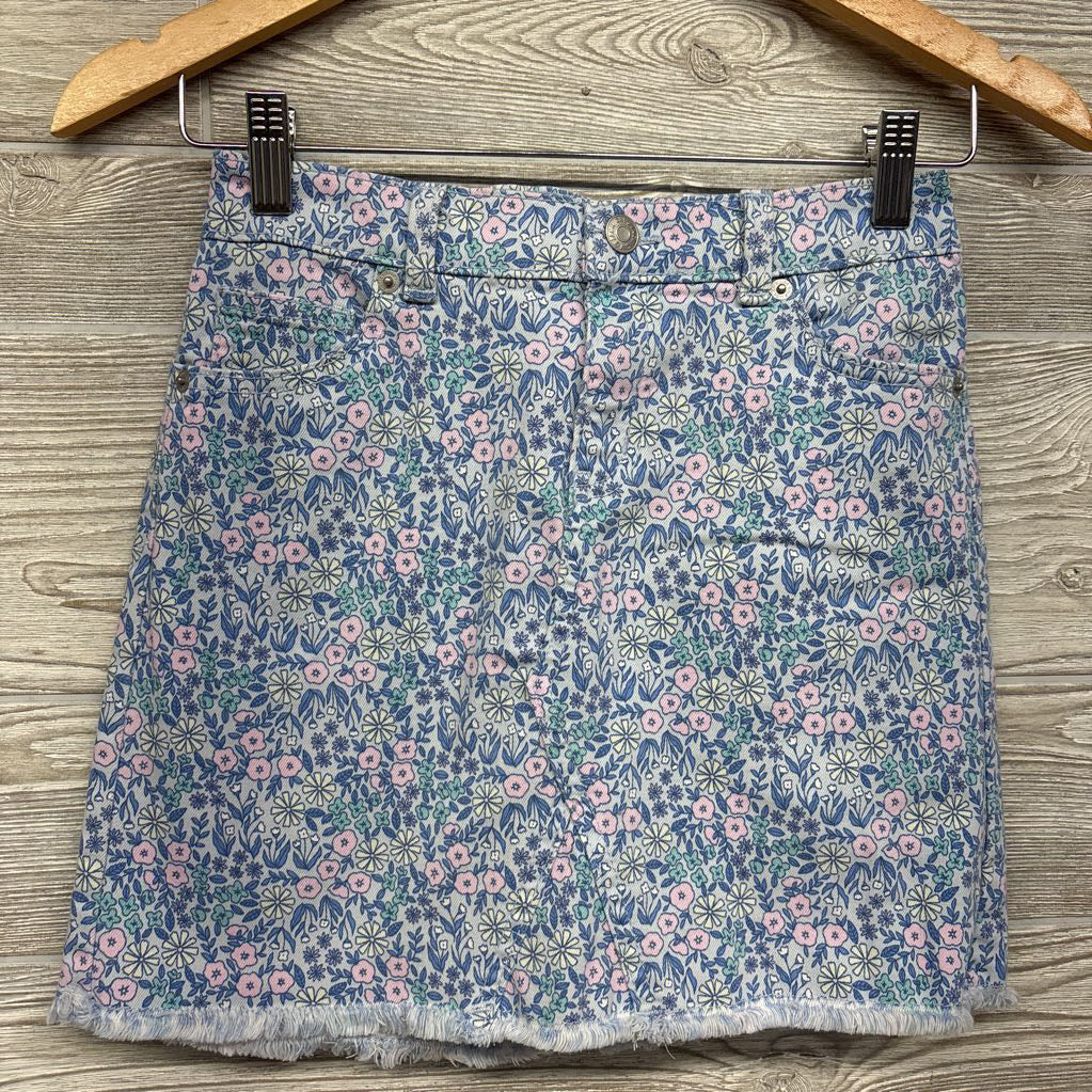 Denim Midi Skirt Frayed Flowers 10-12