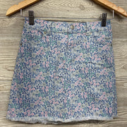Denim Midi Skirt Frayed Flowers 10-12
