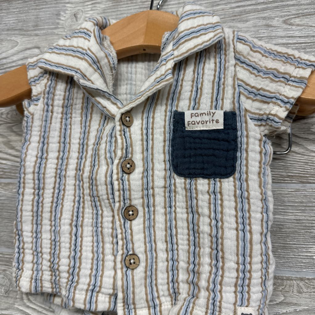 Muslin Button Up Shirt & Shorts Stripes Family Favorite 0-3M