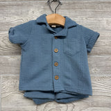 Textured Knit Button Up Shirt & Shorts Cuffed 0-3M