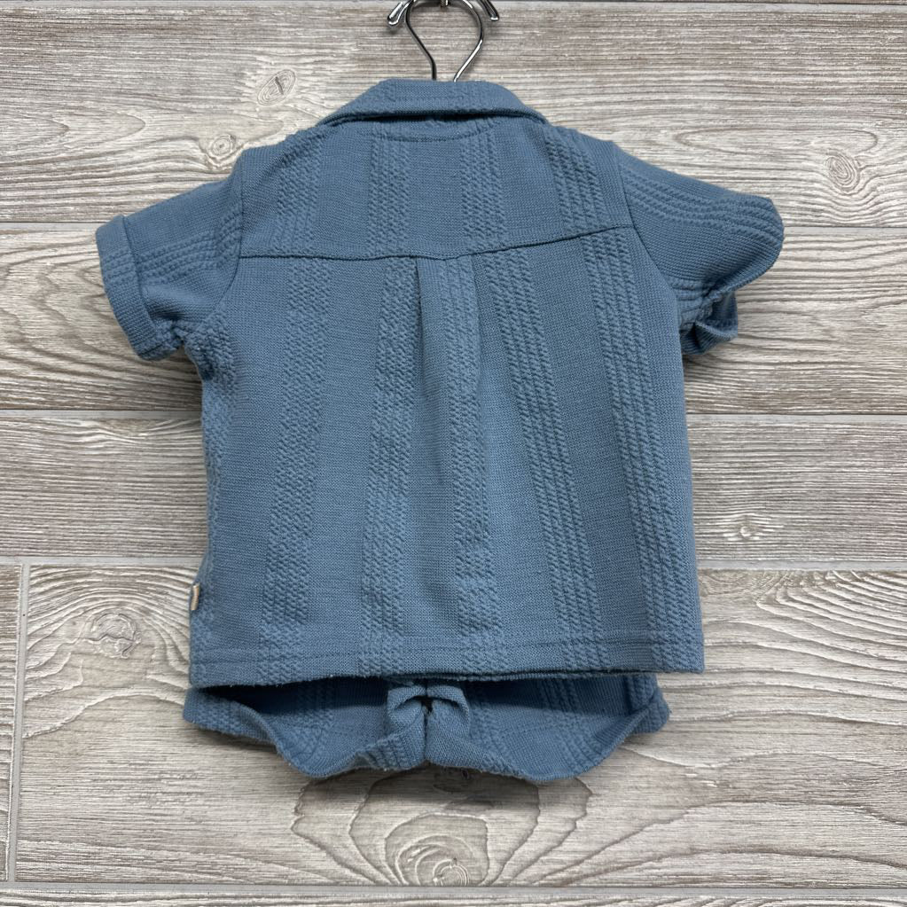 Textured Knit Button Up Shirt & Shorts Cuffed 0-3M
