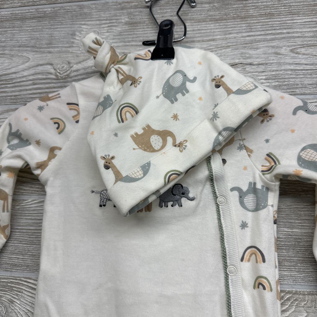 NEW Sleeper Welcome To The World & Top Knot Hat Animals 6M
