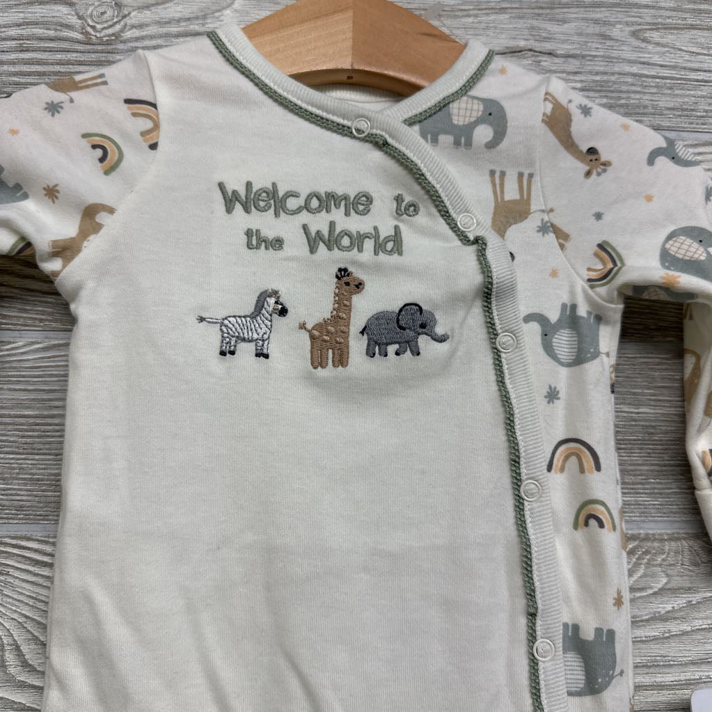 NEW Sleeper Welcome To The World & Top Knot Hat Animals 6M