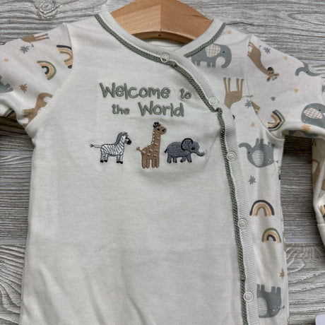 NEW Sleeper Welcome To The World & Top Knot Hat Animals 6M