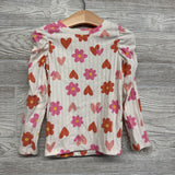 LS Ribbed Shirt Flowers Hearts 4T