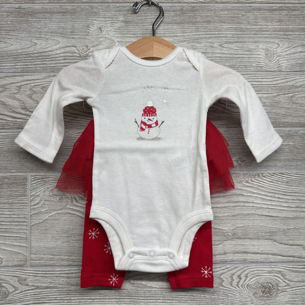 Nw/oT LS Bodysuit Snowman & Tutu Leggings Snowflakes 3M