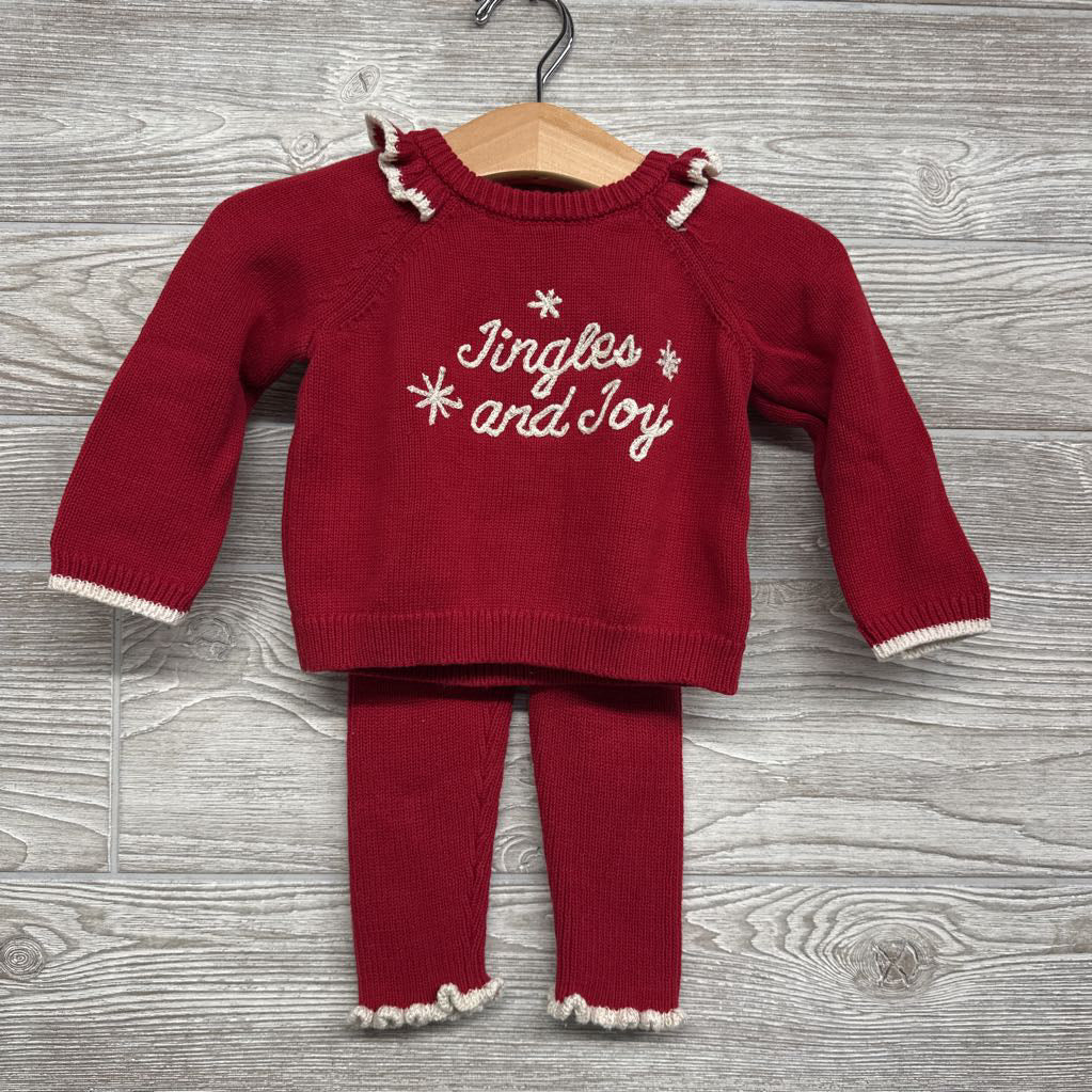 Knit Sweater Jingles And Joy & Pants Ruffle Trim 3-6M