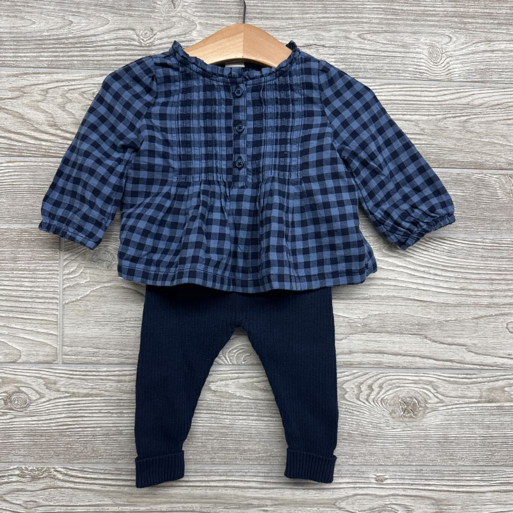 NEW LS Plaid Pleated Shirt & Sweater Leggings 3-6M