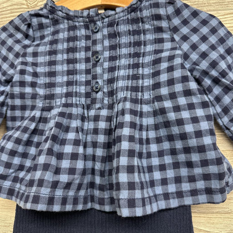NEW LS Plaid Pleated Shirt & Sweater Leggings 3-6M