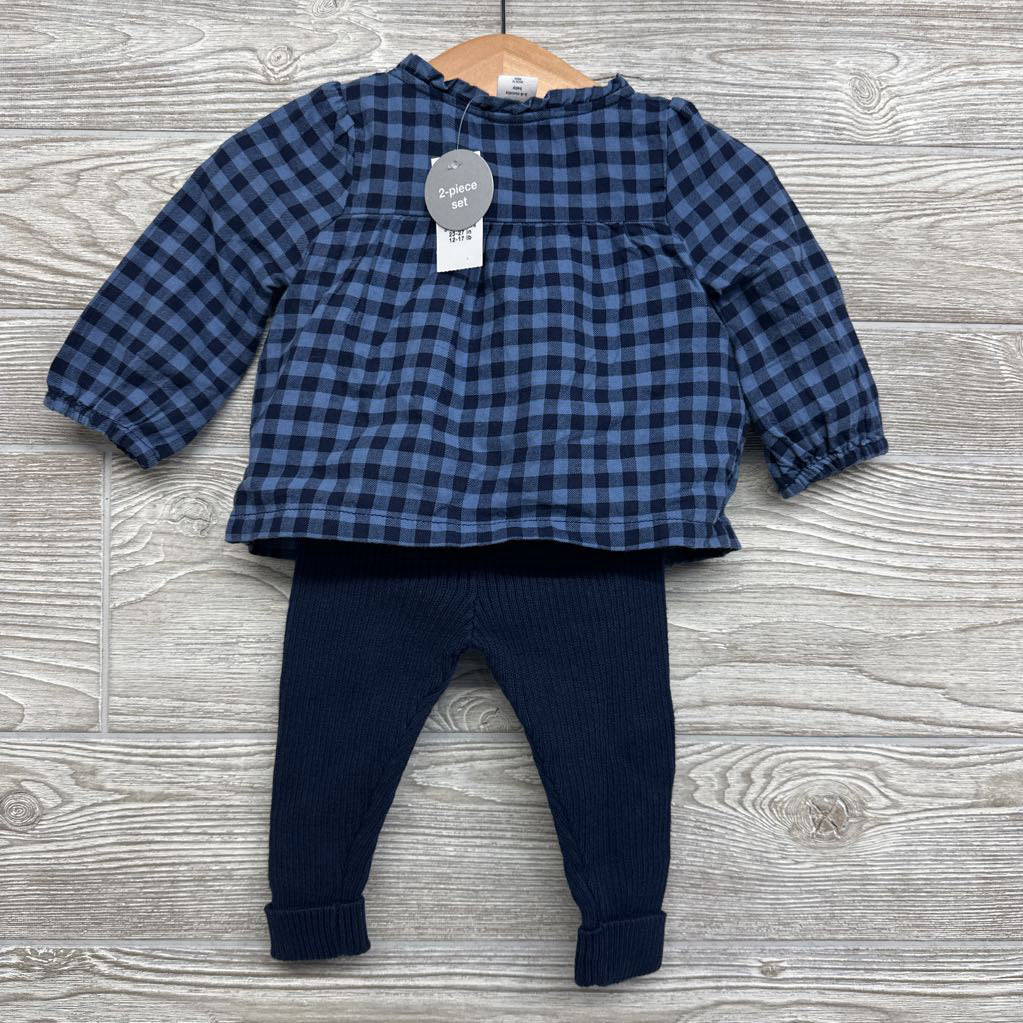 NEW LS Plaid Pleated Shirt & Sweater Leggings 3-6M