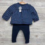 NEW LS Plaid Pleated Shirt & Sweater Leggings 3-6M