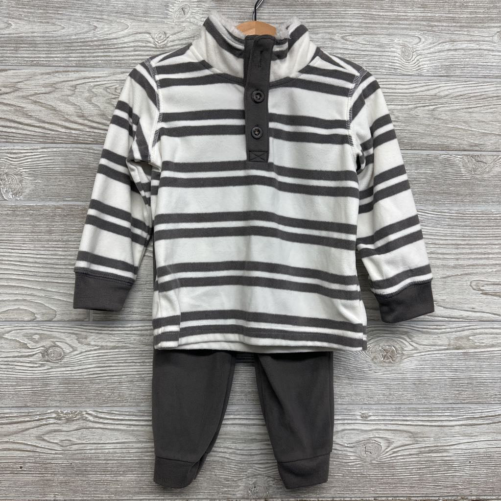Fleece Henley Pullover Stripes & Joggers 2T