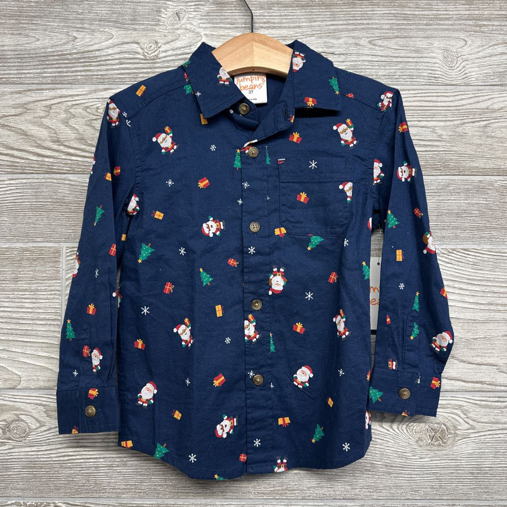 NEW LS Button Up Shirt Santa Gifts 3T