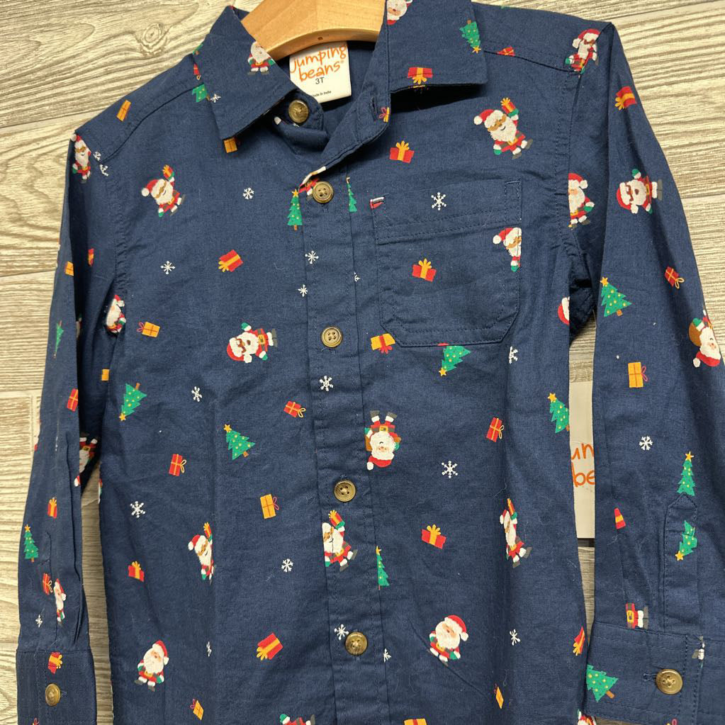 NEW LS Button Up Shirt Santa Gifts 3T