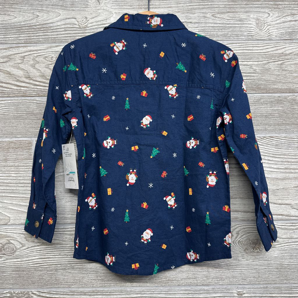 NEW LS Button Up Shirt Santa Gifts 3T