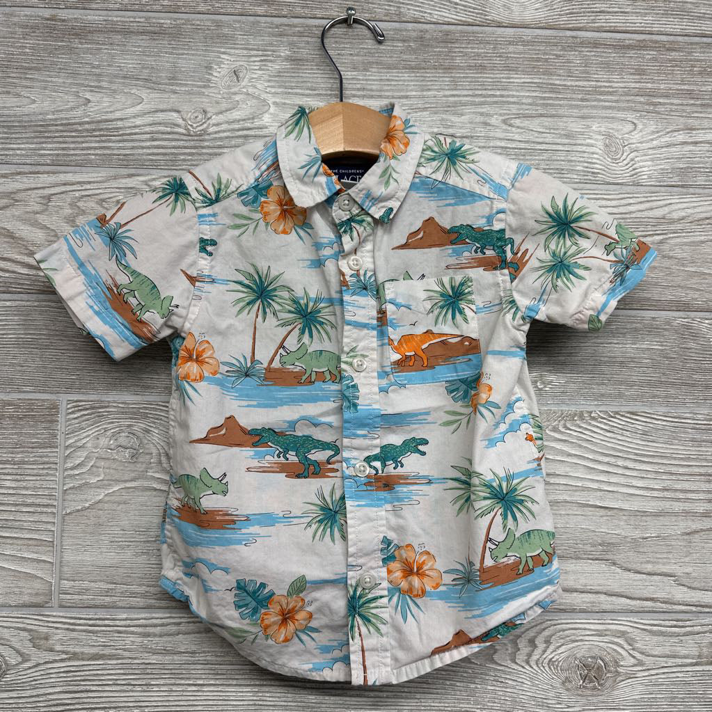 Button Up SS Shirt Dinosaurs 2t