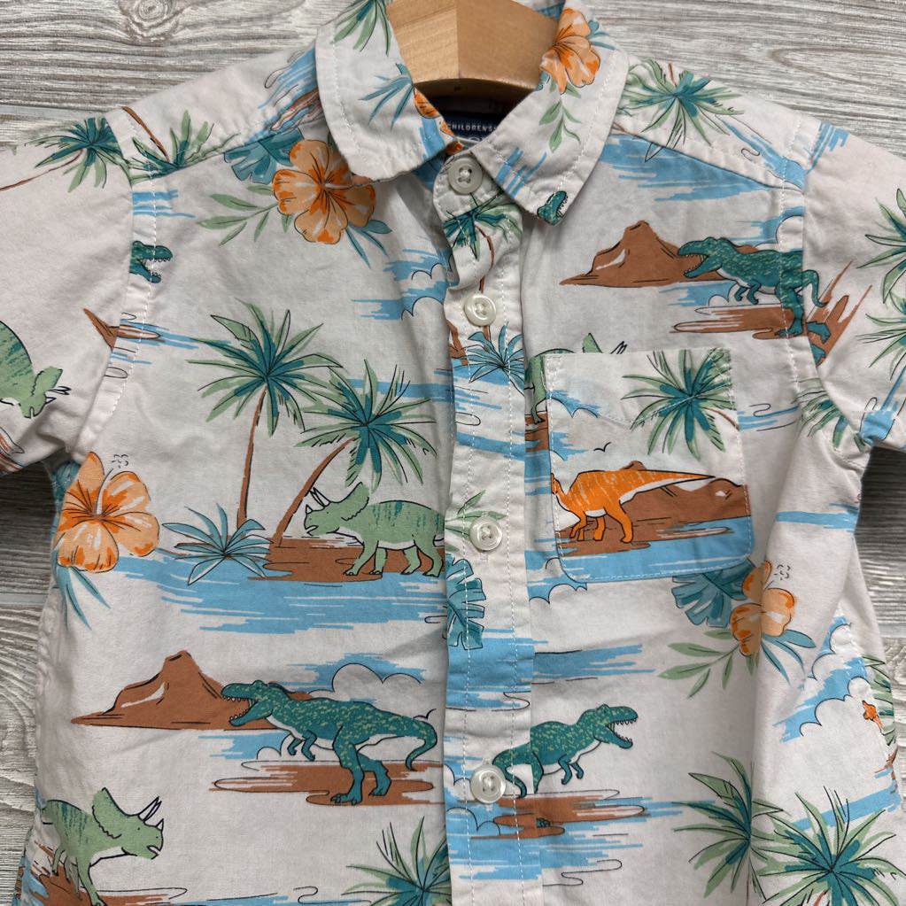 Button Up SS Shirt Dinosaurs 2t