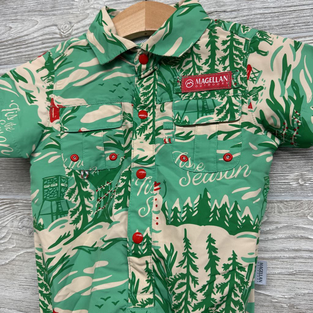 Laguna Madre Short Sleeve Onesie Snowman, Trees, Hunting Blinds 6-9M