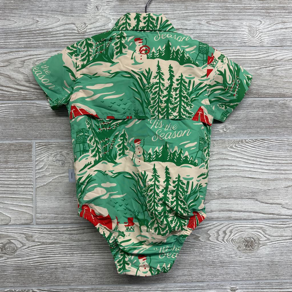 Laguna Madre Short Sleeve Onesie Snowman, Trees, Hunting Blinds 6-9M