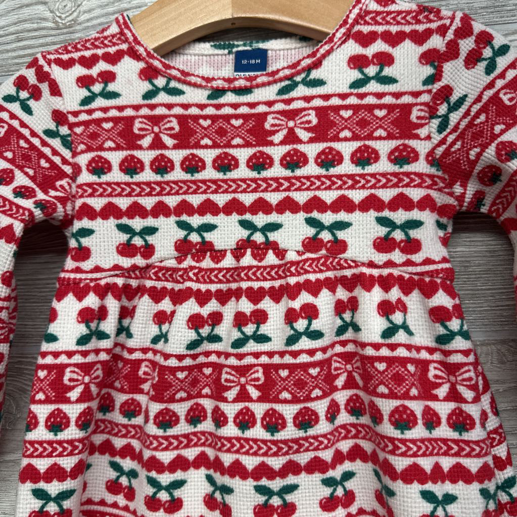 Waffle Knit LS Dress Nordic Print 12-18M