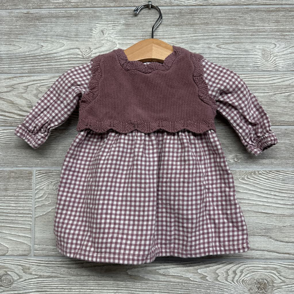 Sweater Gingham LS Dress & Bloomers 3M