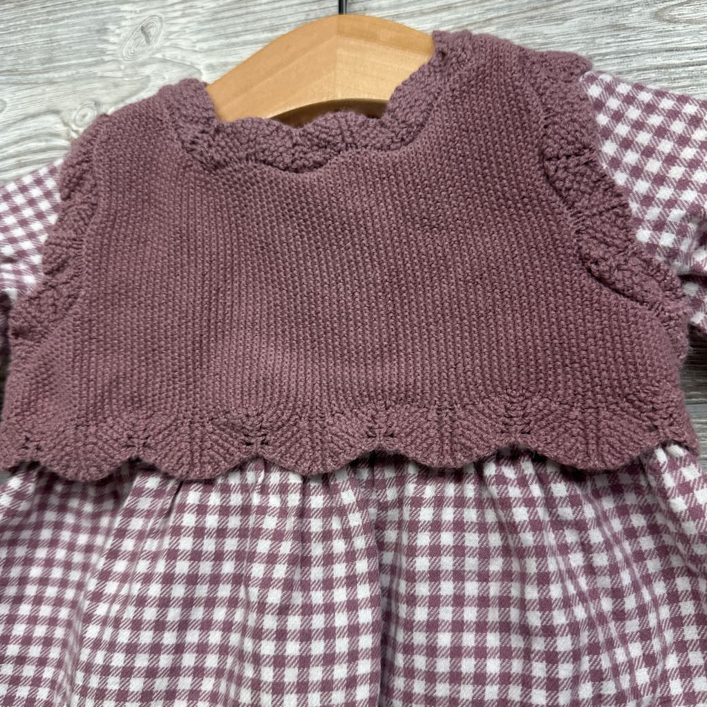 Sweater Gingham LS Dress & Bloomers 3M