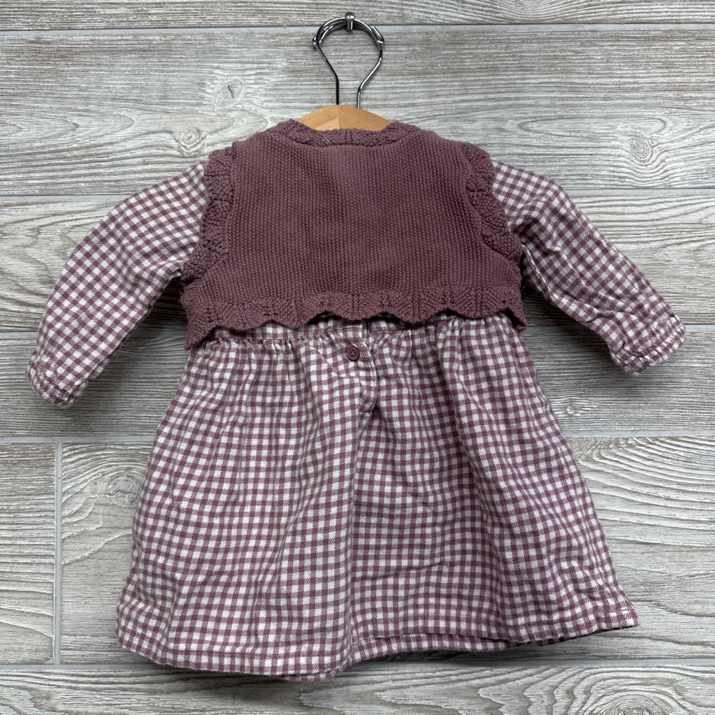 Sweater Gingham LS Dress & Bloomers 3M