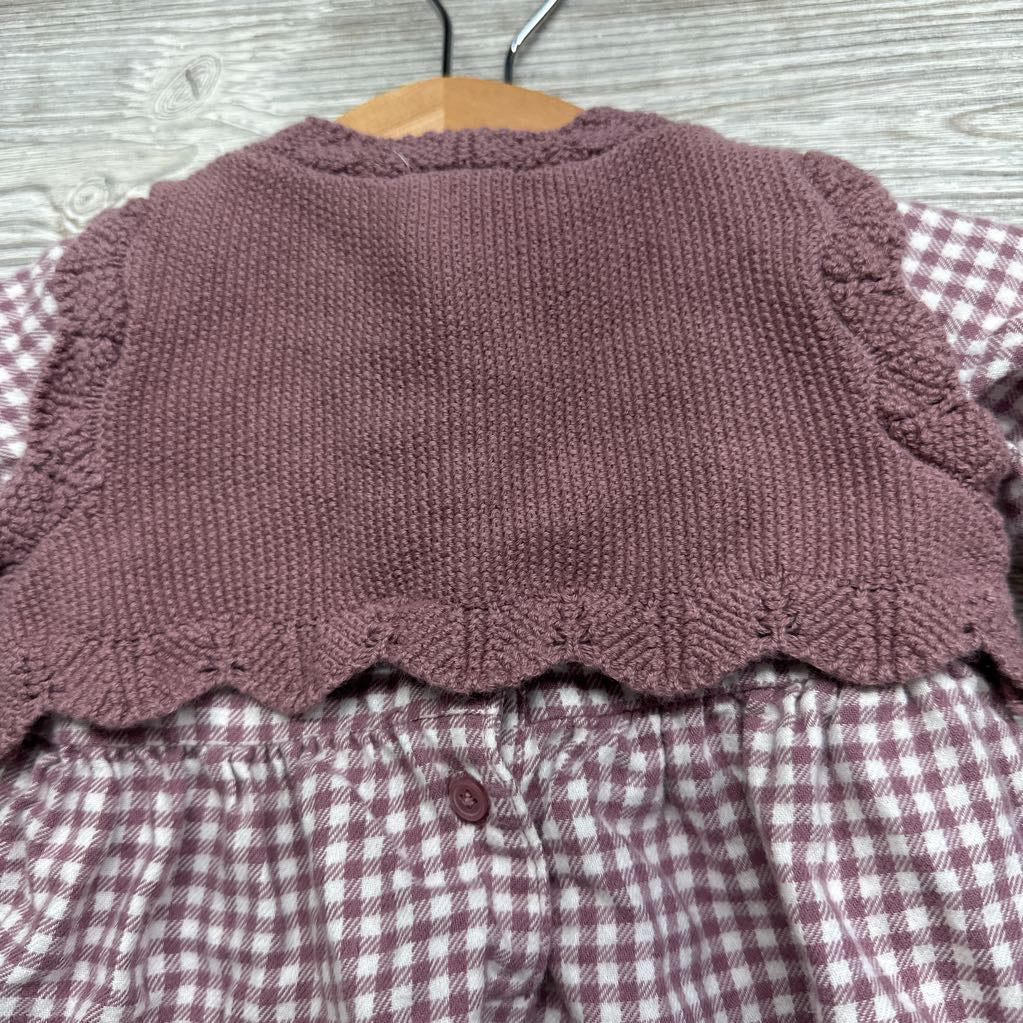 Sweater Gingham LS Dress & Bloomers 3M