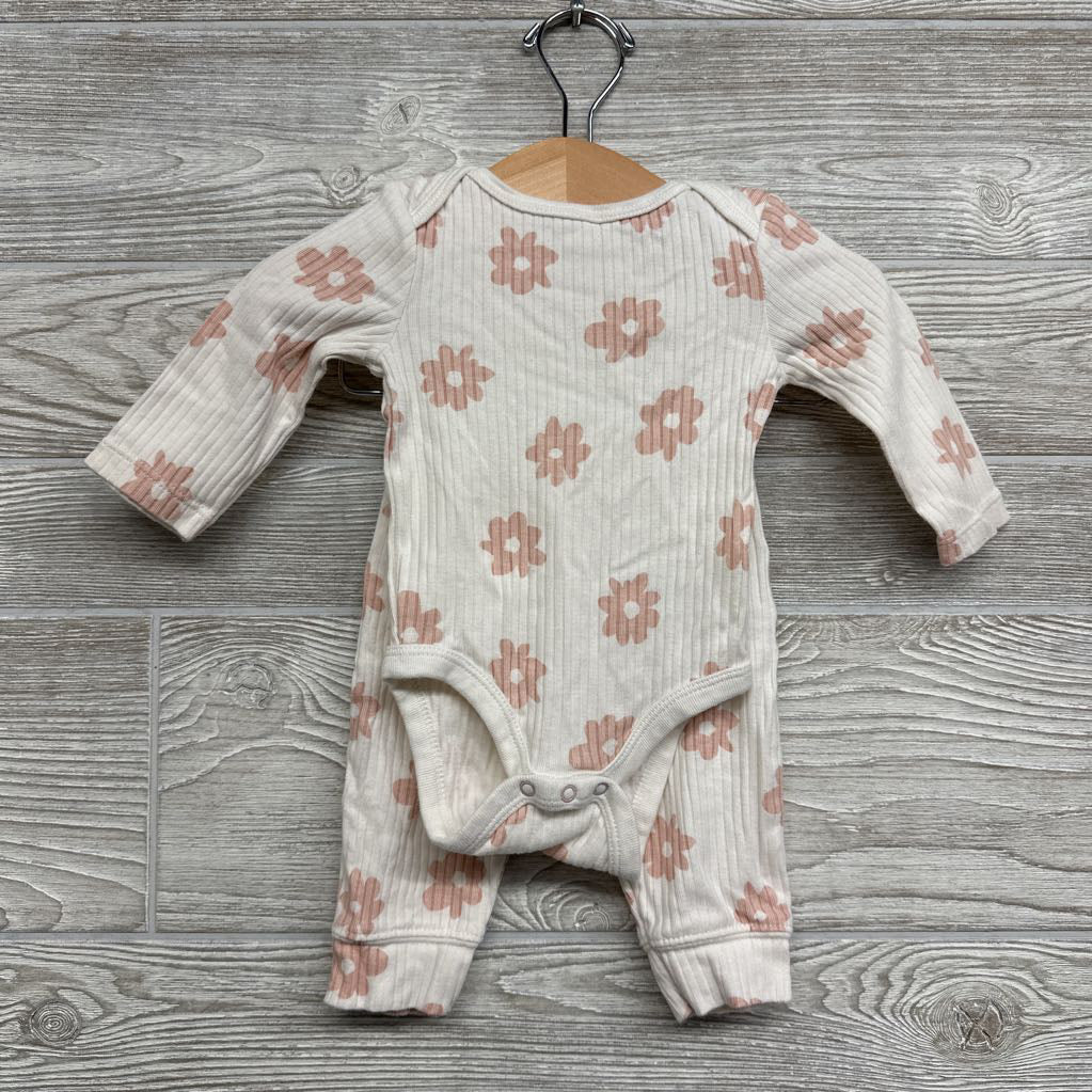 Ribbed LS Bodysuit & Pants Flowers 0-3M