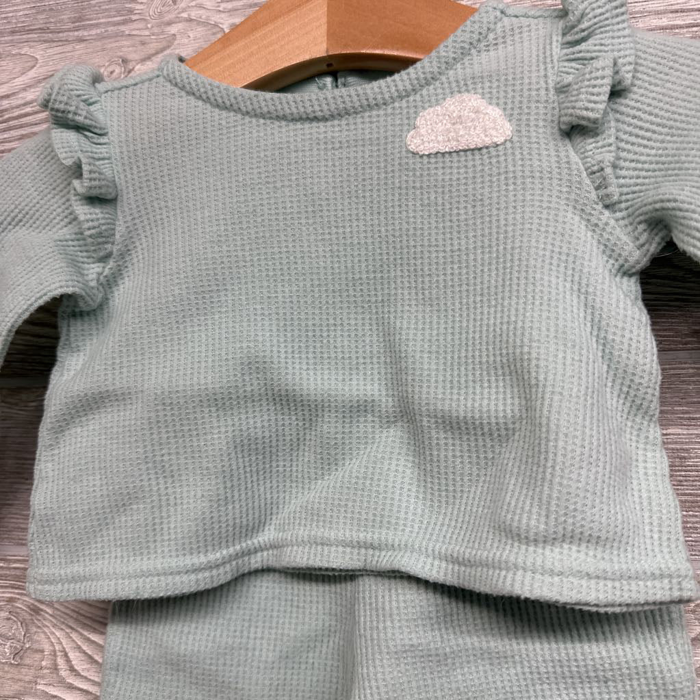 Waffle Knit Shirt Cloud W/ Ruffles & Pants Nb