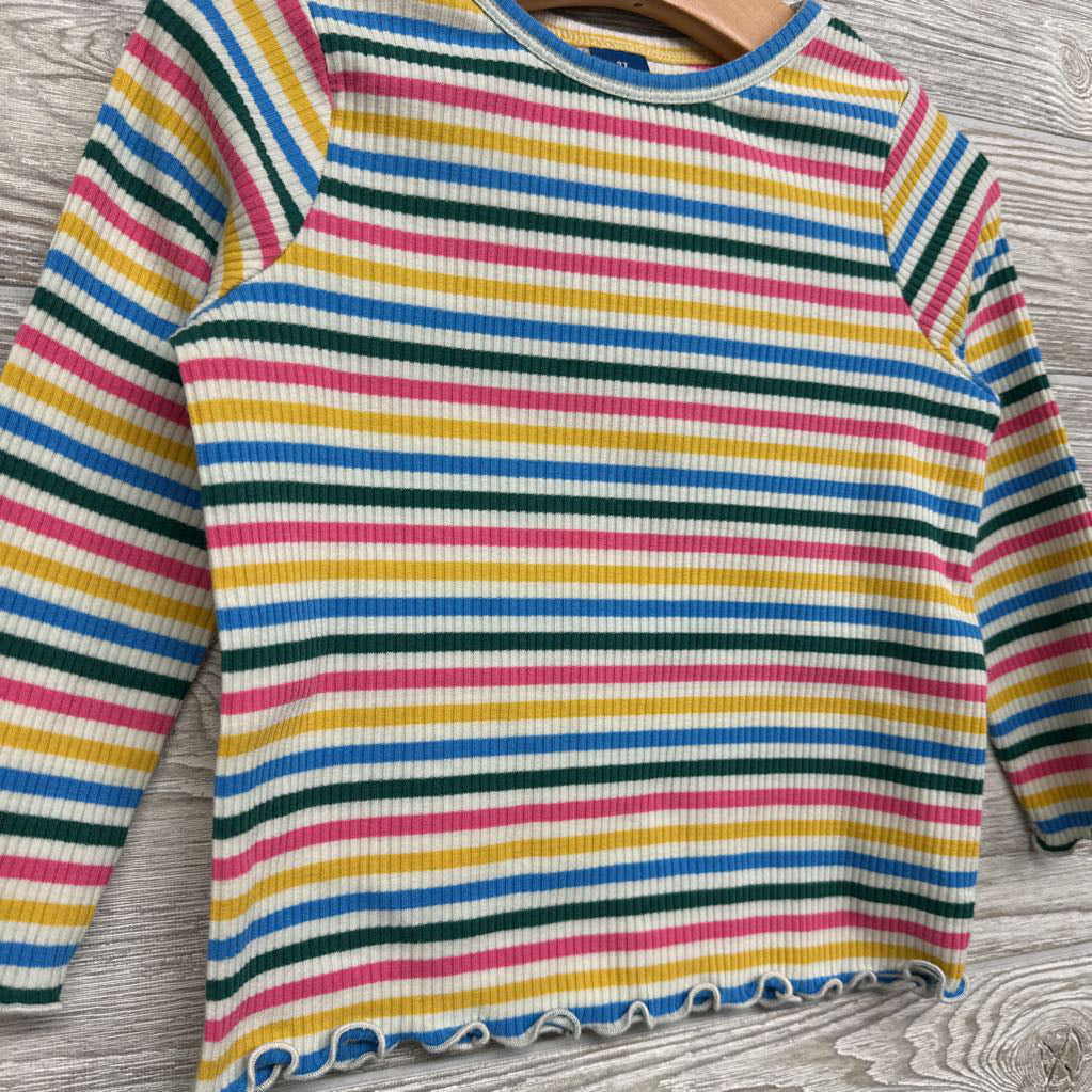 Ribbed Lettuce Trim Shirt Striped 2t