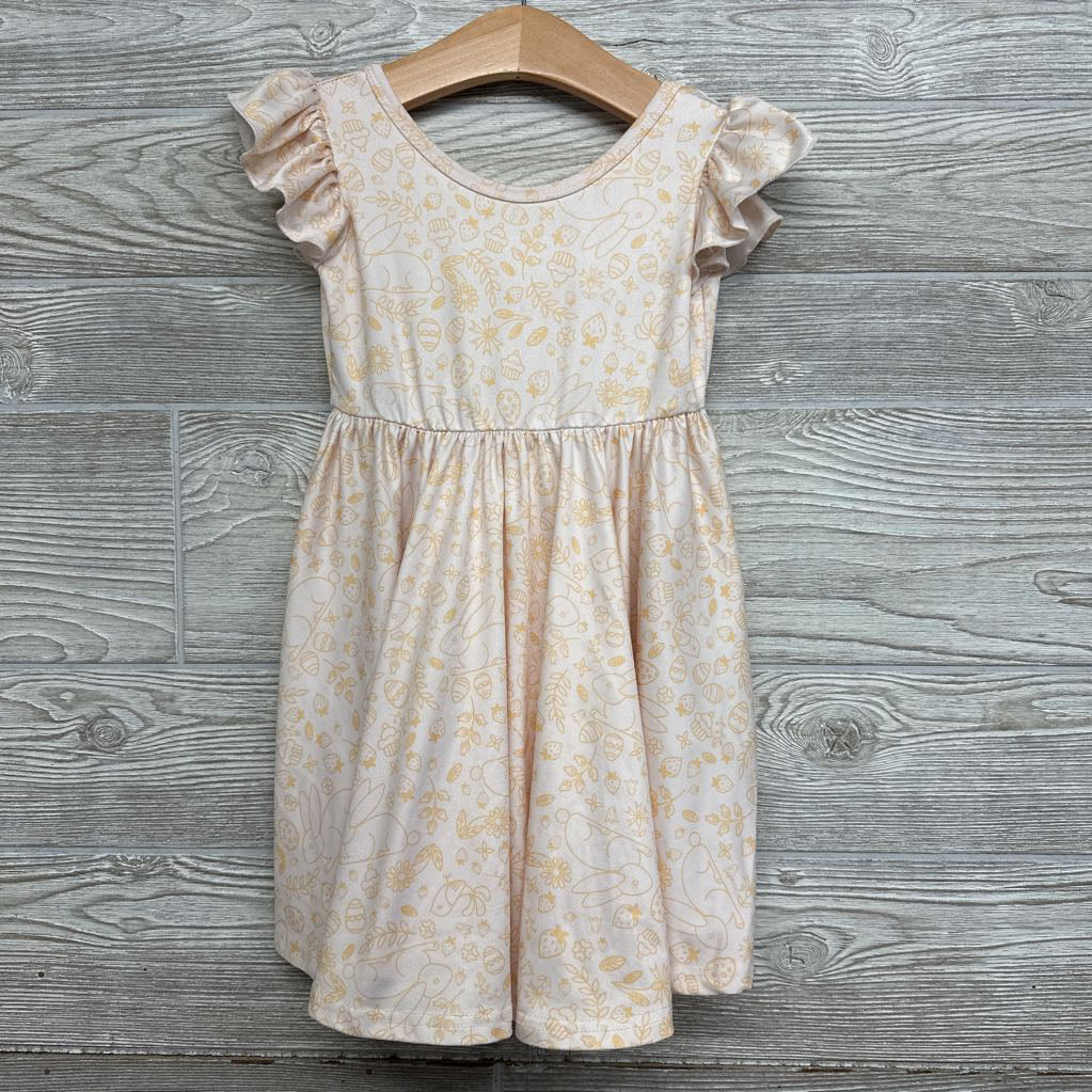 Flutter Sleeve Dress Rabbit, Eggs, Flowers 2t