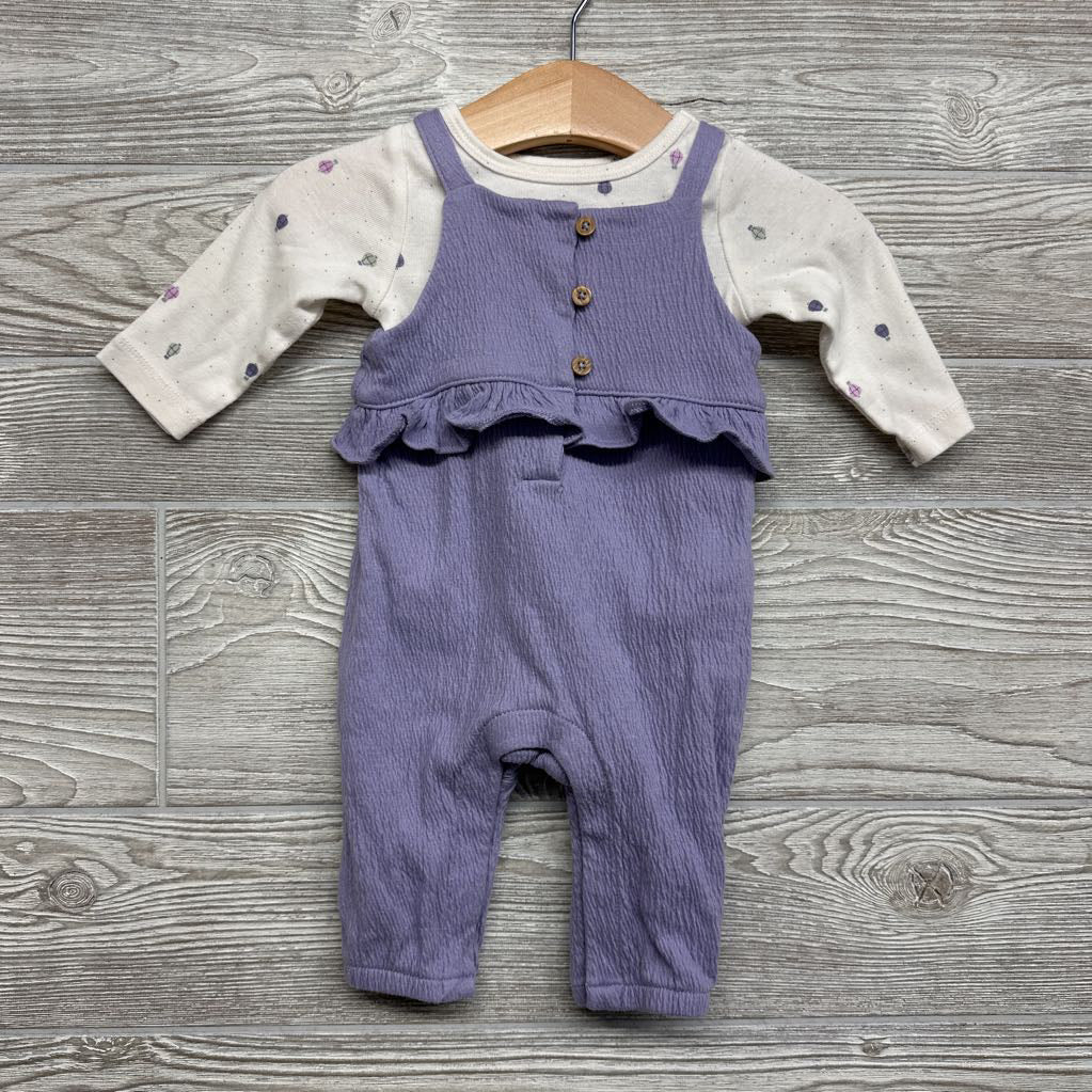 Textured Overalls Ruffle & LS Shirt Hot Air Balloons 3M