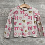 Ribbed LS Shirt Lettuce Trim Flowers & Bows 2t