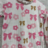 Ribbed LS Shirt Lettuce Trim Flowers & Bows 2t