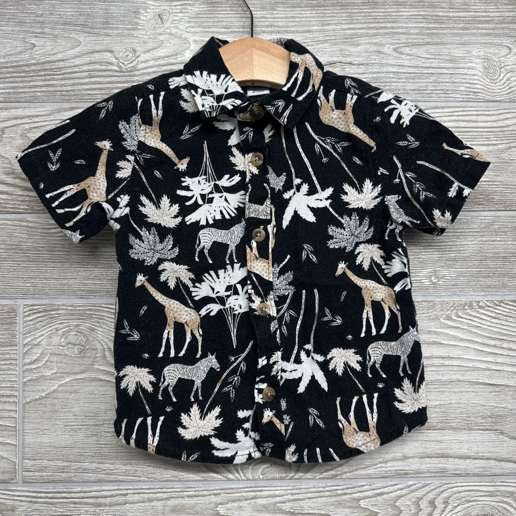 Button Up SS Shirt Trees, Giraffe, 6-12M